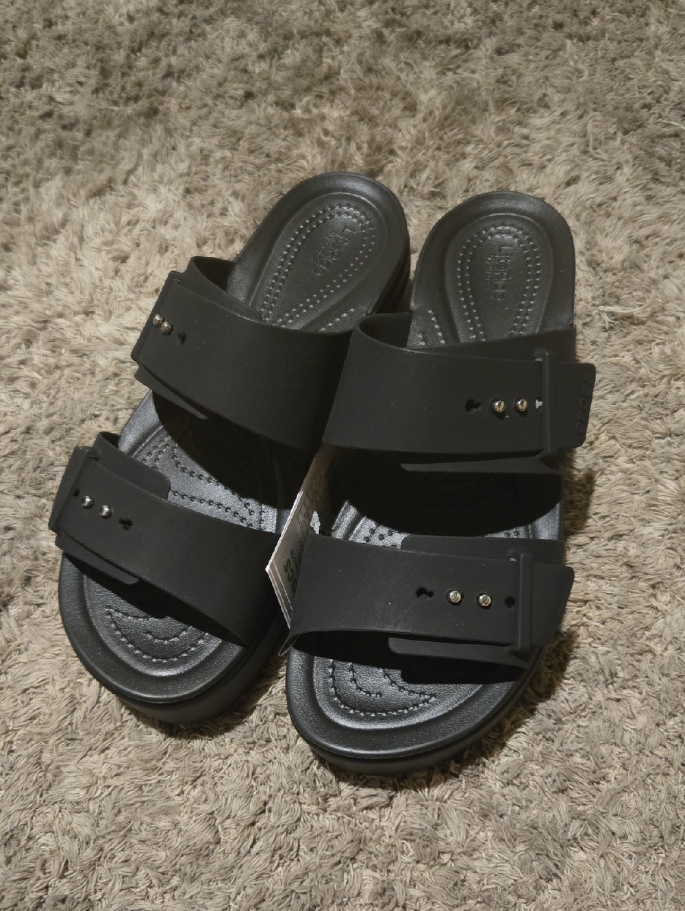 CROCS Brooklyn Buckle Low Wedge Slide in Black